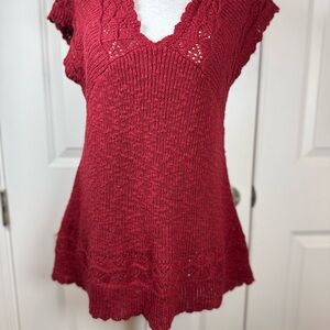 Axcess Boho Crochet Knit Sleeveless Sweater Tunic XL Red Cottagecore